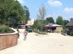 African Outpost (Construction Update) shows boma bldg on right, concession stand, and walkway to african outpost