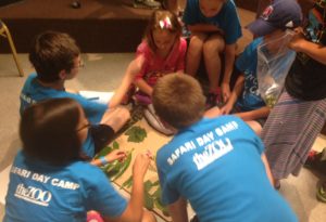 photo - Safari day campers, in classroom, looking/learning about wild survival with regards to foliage, leaves, what to do, or not do, with them