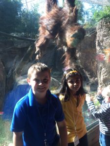 wilt elementary students stand in front of orangutan