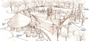 image - pencil rendition of what colobus enclosure, outpost patio, pathways would look like when they start building it