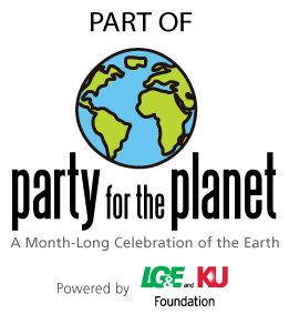 graphic - Part of Party for the Planet, with blue earth w/green continents, A Month-Long Celebration of the Earth, Powered by LG&E and KU Foundation