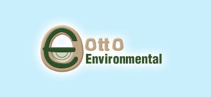 banner - sky blue background, logo of brown oval w/designer E inside, Otto Environmental