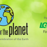 banner - for Party for the Planet, Earth symbol above it, A Month-Long Celebration of the Earth, Powered by LG&E and KU Foundation, background is lime color