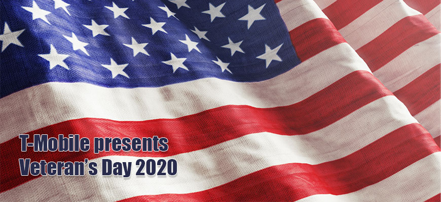 banner - American Flag background with T-Mobile presents Veteran's Day 2020