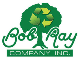 logo - Bob Ray company inc., with green tree background with recycle symbol in tree,