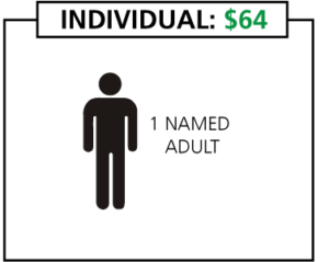 graphic - individual membership with price, with one named adult only.