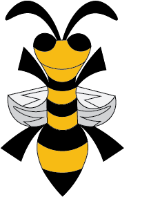 graphic of bumble bee, orange and black colors, looks tad cartoony