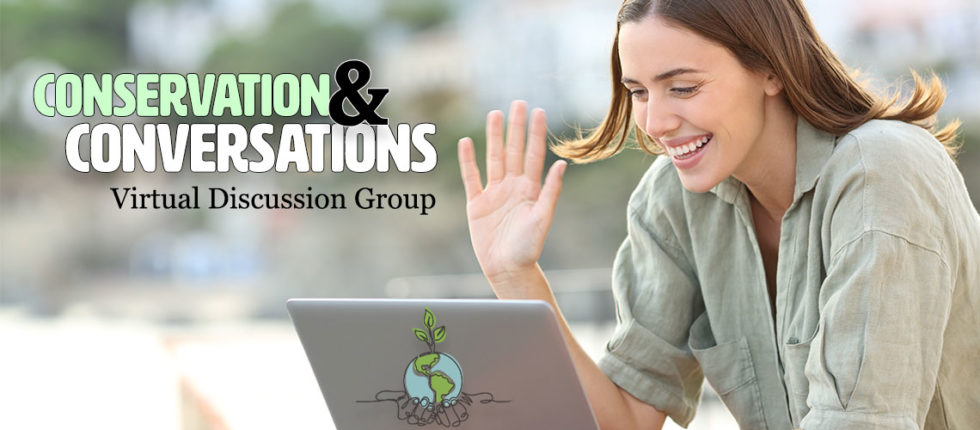 Conservation and Conversations Banner with girl and laptop