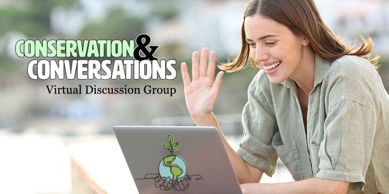 Conservation and Conversations Banner with girl and laptop