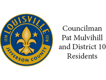 logo - City of Louisville, Jefferson County, 1778, 1778, with Fleur de Lea in blue, gold colors, Councilman Pat Mulvihill and District 10 residents
