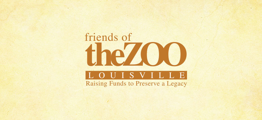 banner - friends of the ZOO, highlighted Louisville in brown box, Raising Funds to Preserve a Legacy with light tan background color