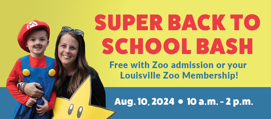 Yellow and blue banner that says Super Back to School Bash and has the date of August 10, 2024 with the times of the event from 10 a.m. – 2 p.m.
