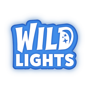 logo - blue background with white lettering wild lights