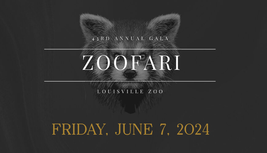 graphic - background all black, 43 annual gala, zoofari, louisville zoo, Friday, June 7, 2024