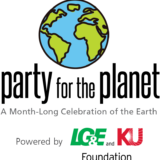 Party for the Planet powered by LG&E and KU Foundation. Logo features vector image of the Earth.