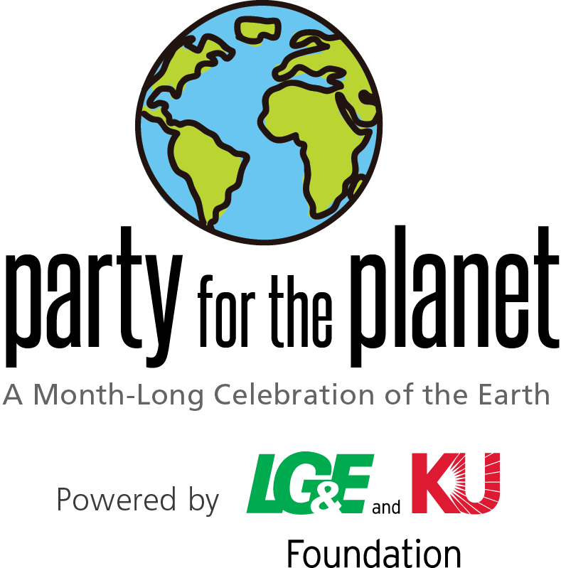 Party for the Planet powered by LG&E and KU Foundation. Logo features vector image of the Earth.