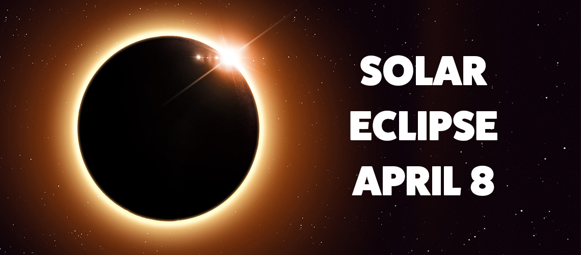 Header image showing a solar eclipse with Tex: Solar Eclipse April 8